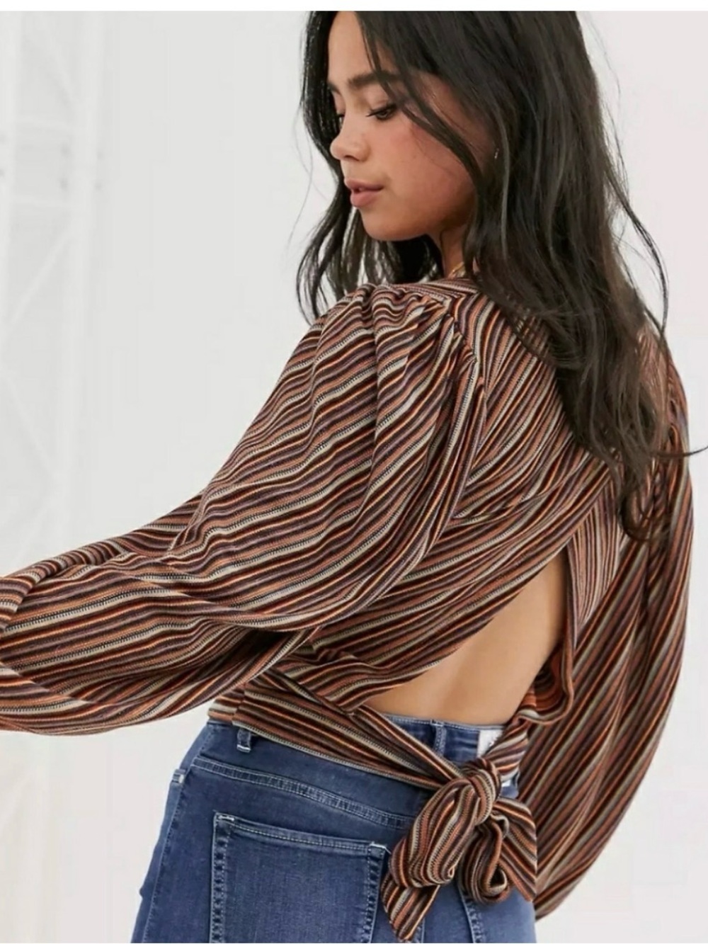 Free People Autumn Nights top S tie back keyhole open sexy wrap full sleeve XS
